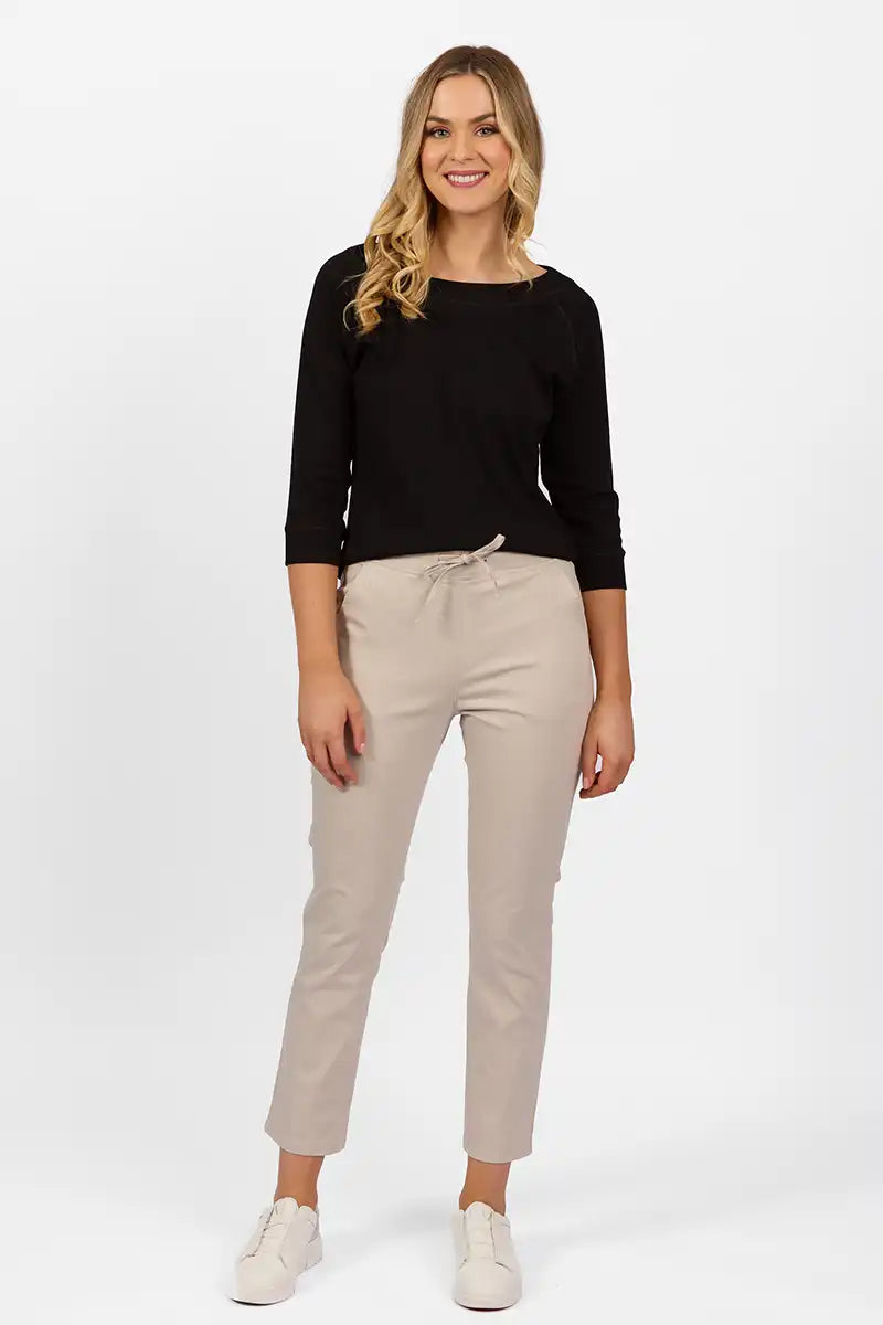 Vassalli Ankle Grazer Pant - Slim Leg Elastic Waist in Pumice front