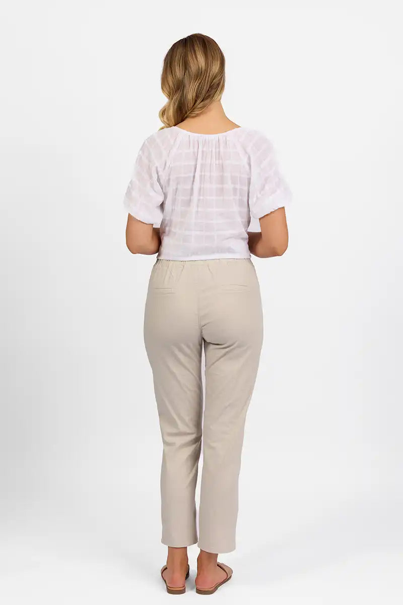 Vassalli Ankle Grazer Pant - Slim Leg Elastic Waist in Stone back view
