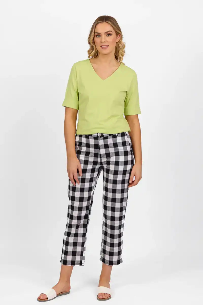 Vassalli Rainbow Check Slim Leg 7/8 Pant front full model view