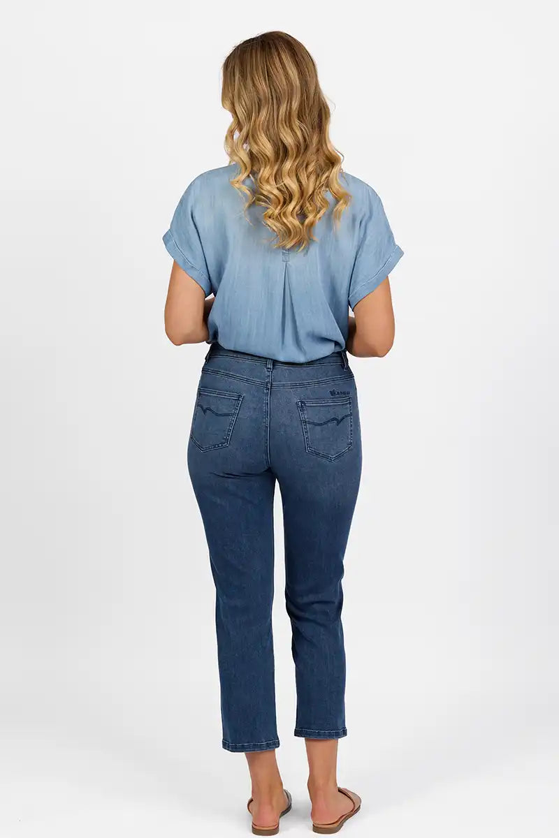 Vassalli Slim Leg Ankle Grazer Jean in Blue Denim back view