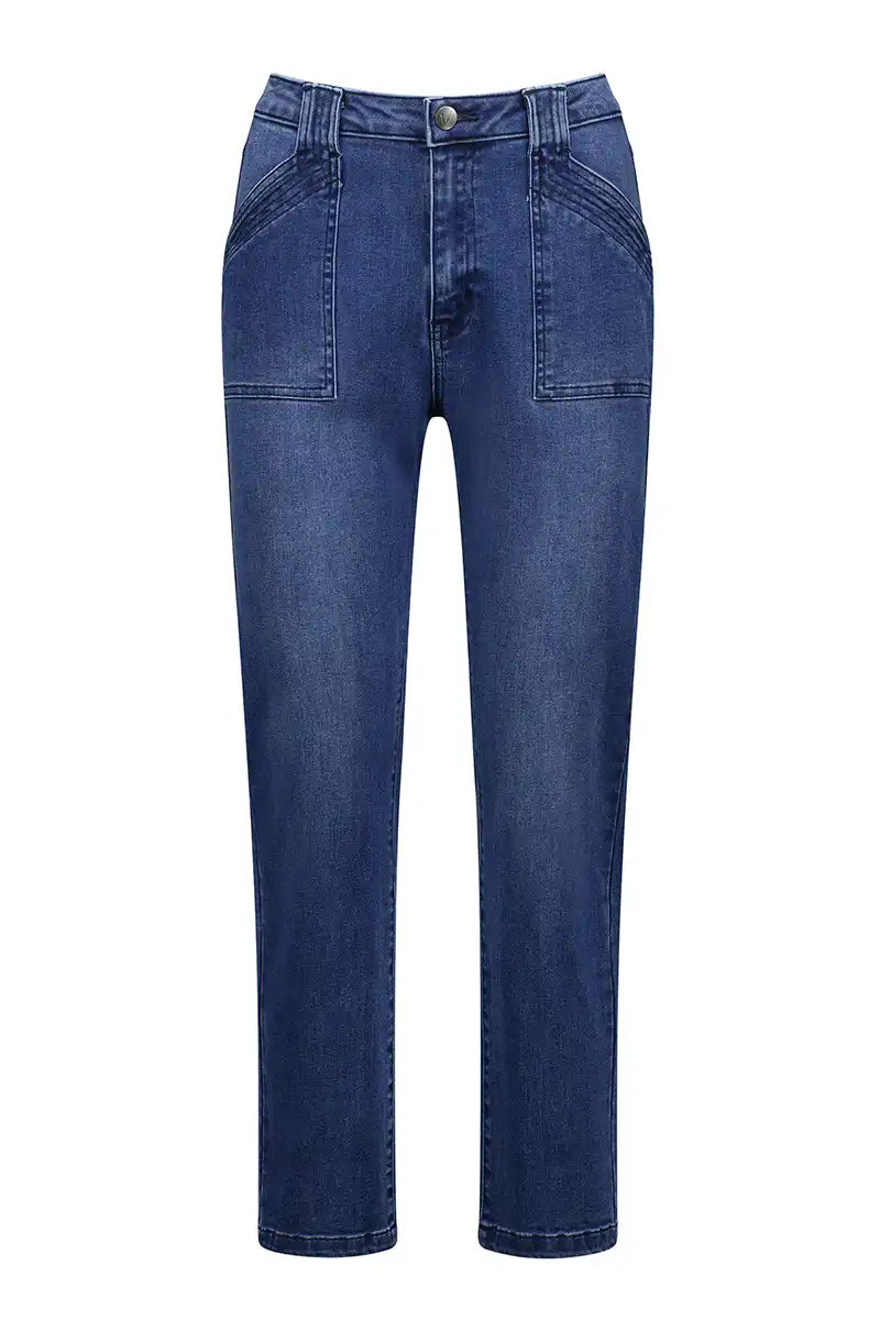 Vassalli Slim Leg Ankle Grazer Jean in Blue Denim front garment only