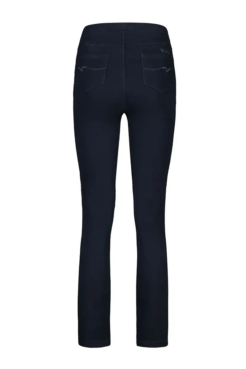 Vassalli Slim Leg Full Length Denim Pull On in Indigo Denim back flat lay view