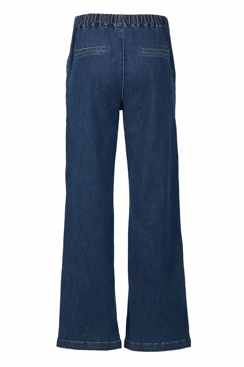 Vassalli Wide Leg Full Length Pull On Pant in Dark Indigo back flat lay view