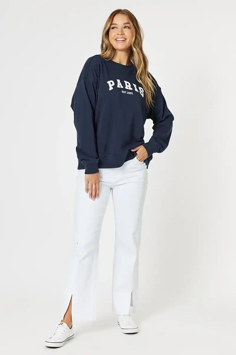 Women's Paris Sweatshirt in Navy – Timeless Comfort with a Parisian Touch front 3/4 full model view