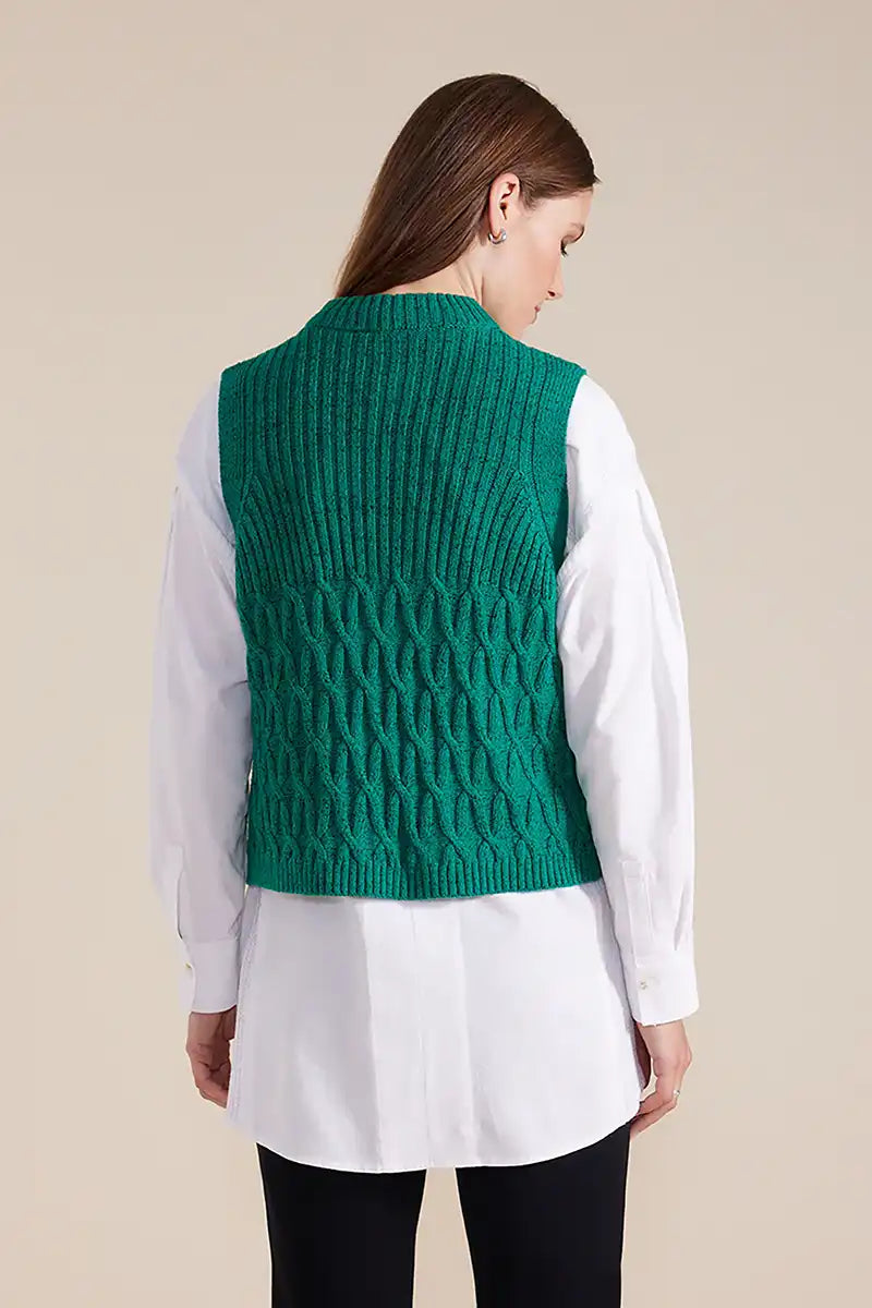 Marco Polo Cable Knit Vest in Forest - back