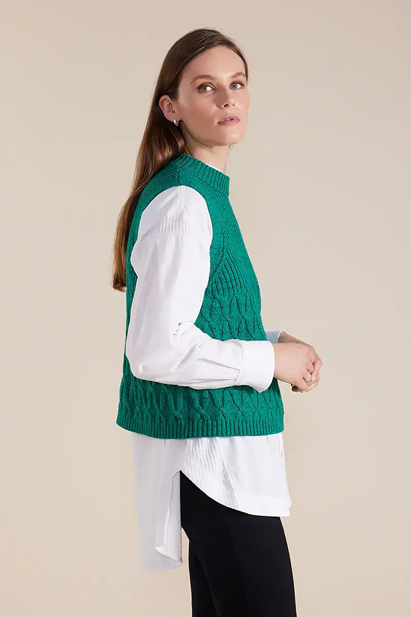 Marco Polo Cable Knit Vest in Forest -side