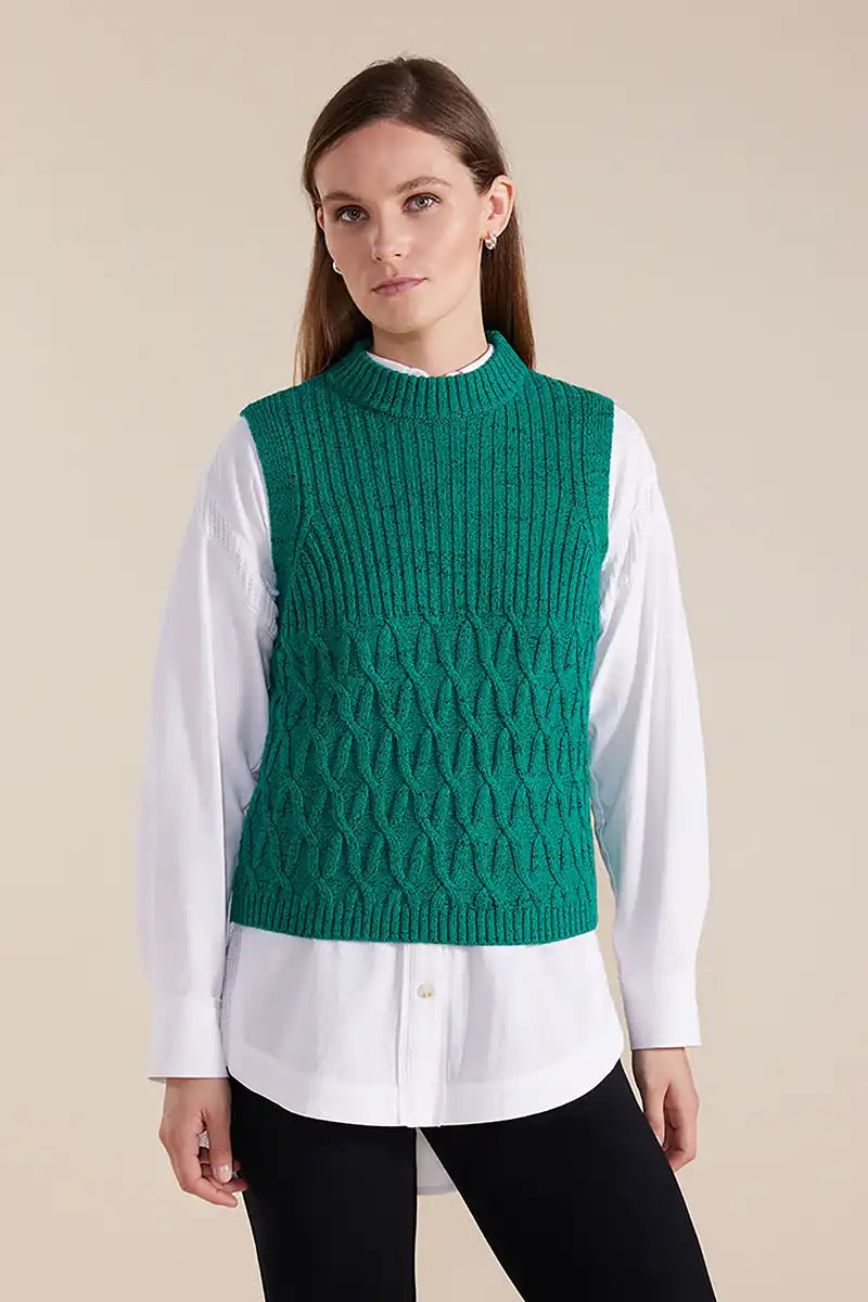 Marco Polo Cable Knit Vest in Forest - front