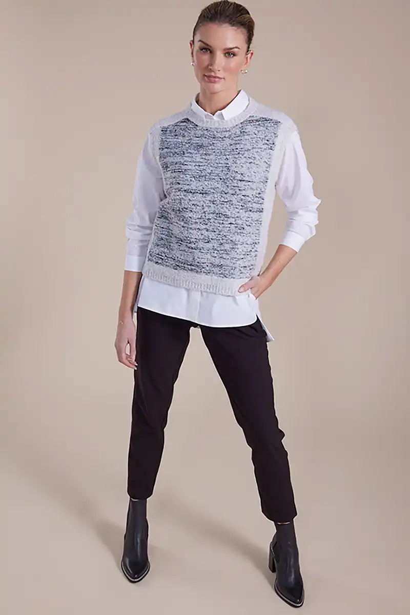 Marco Polo Knit Boucle Pull Over vest in Graphite Mix front