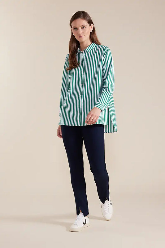 Marco Polo Long Sleeve Essential Stripe Shirt in Forest front