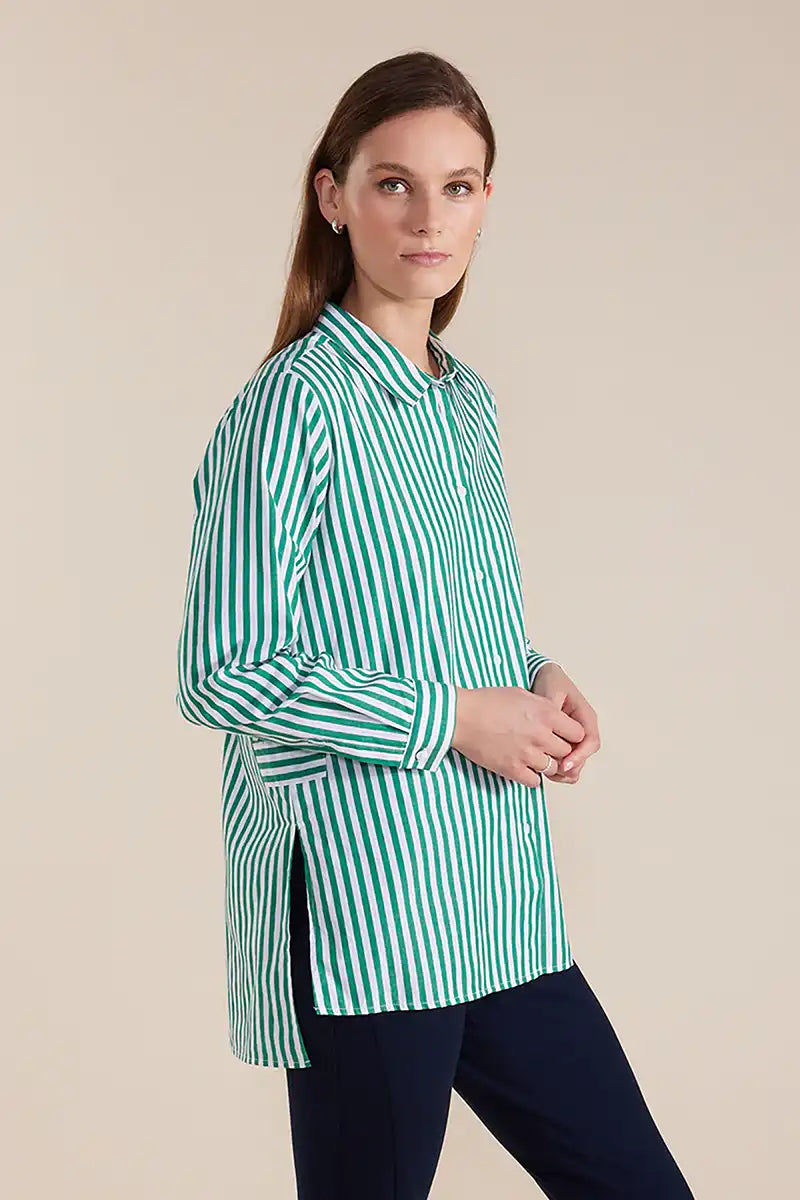 Marco Polo Long Sleeve Essential Stripe Shirt in Forest side view