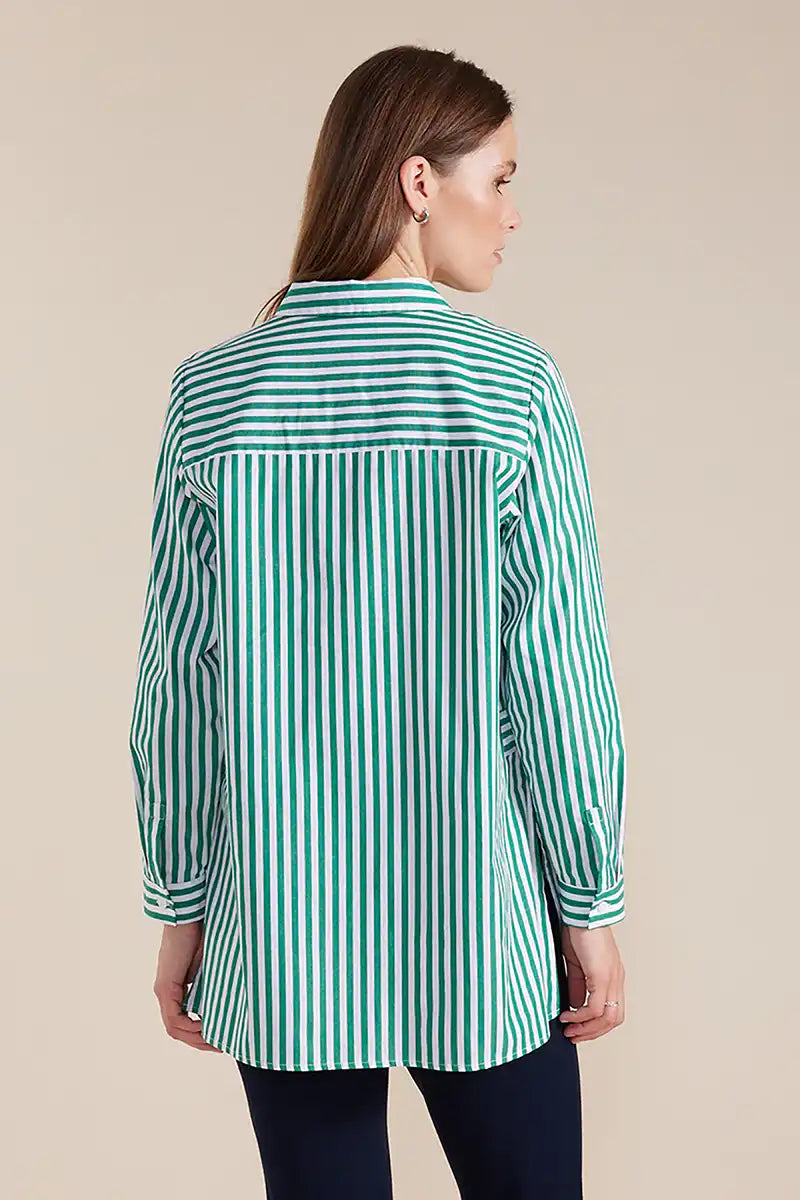 Marco Polo Long Sleeve Essential Stripe Shirt in Forest back