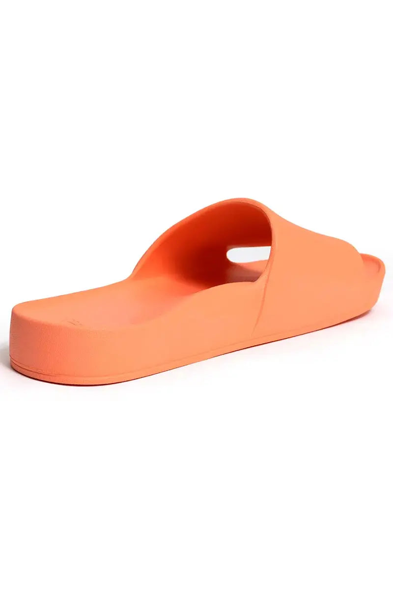 3/4 back view of the Archies Arch Support Slides in Peach