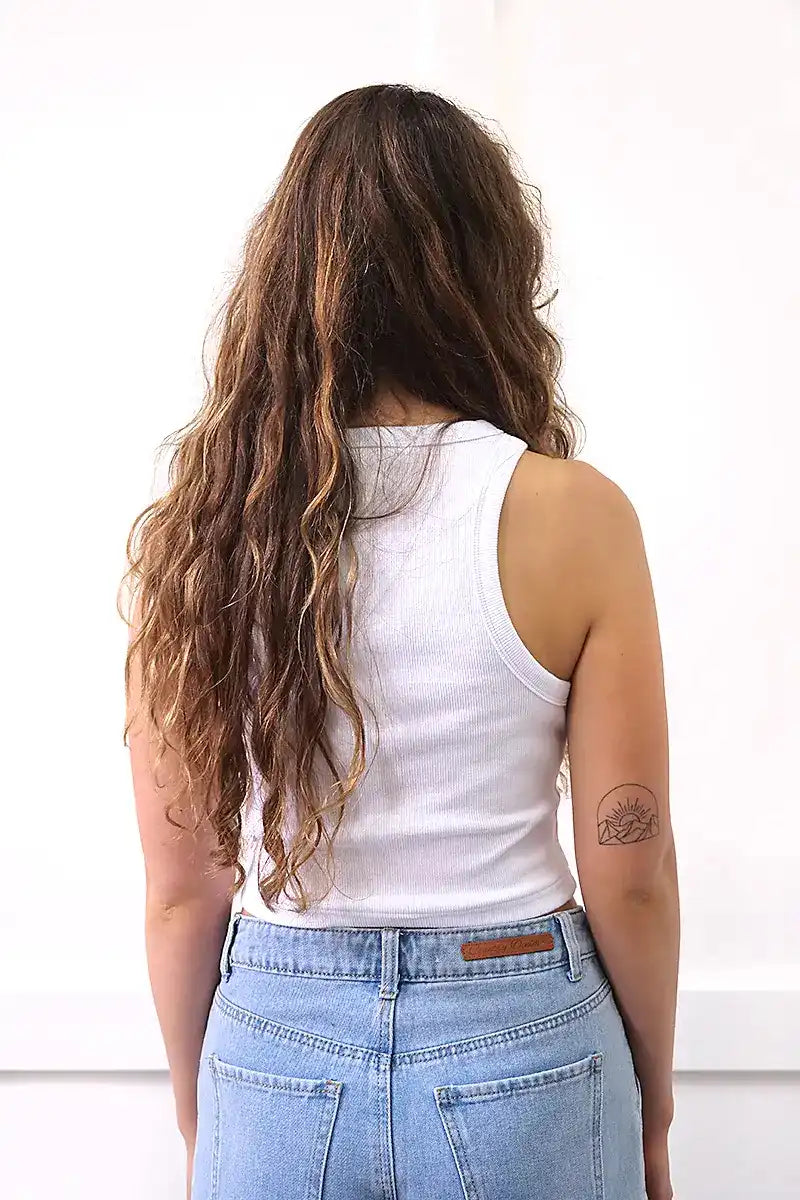 Rusty Contrast Racer Tank in White - back