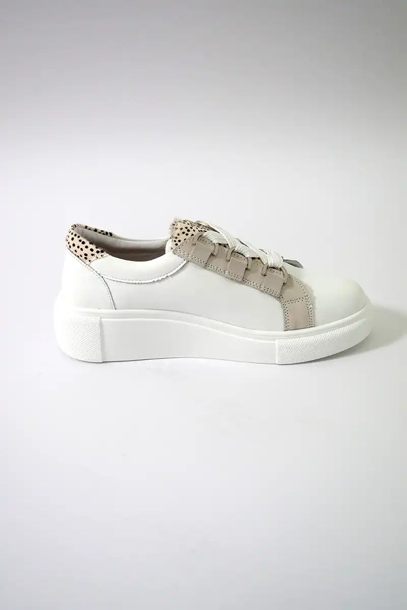 Bay Lane Luxury White Stripe Leather Sneaker Side