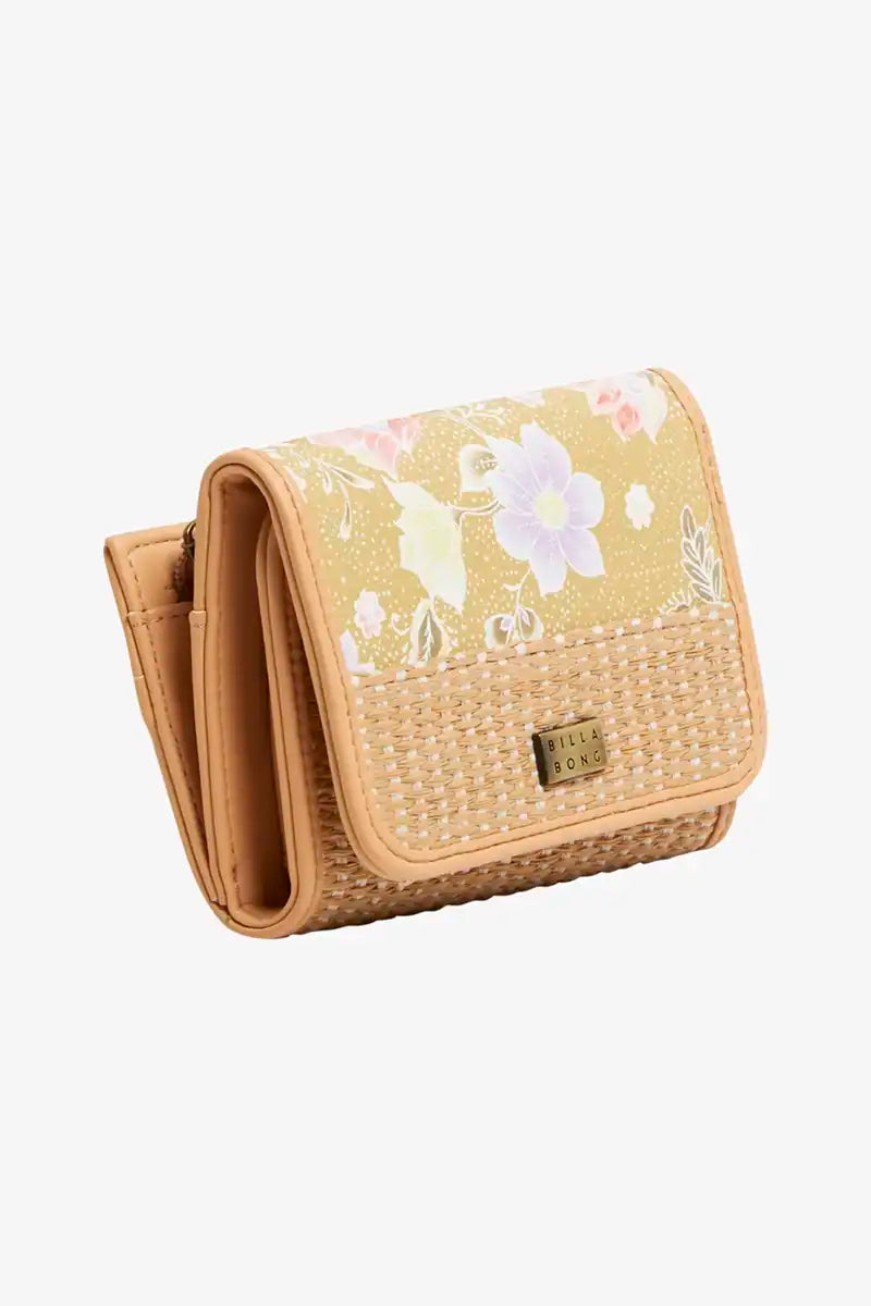 BIllabong Feelin Peaceful trifold wallet tan side view