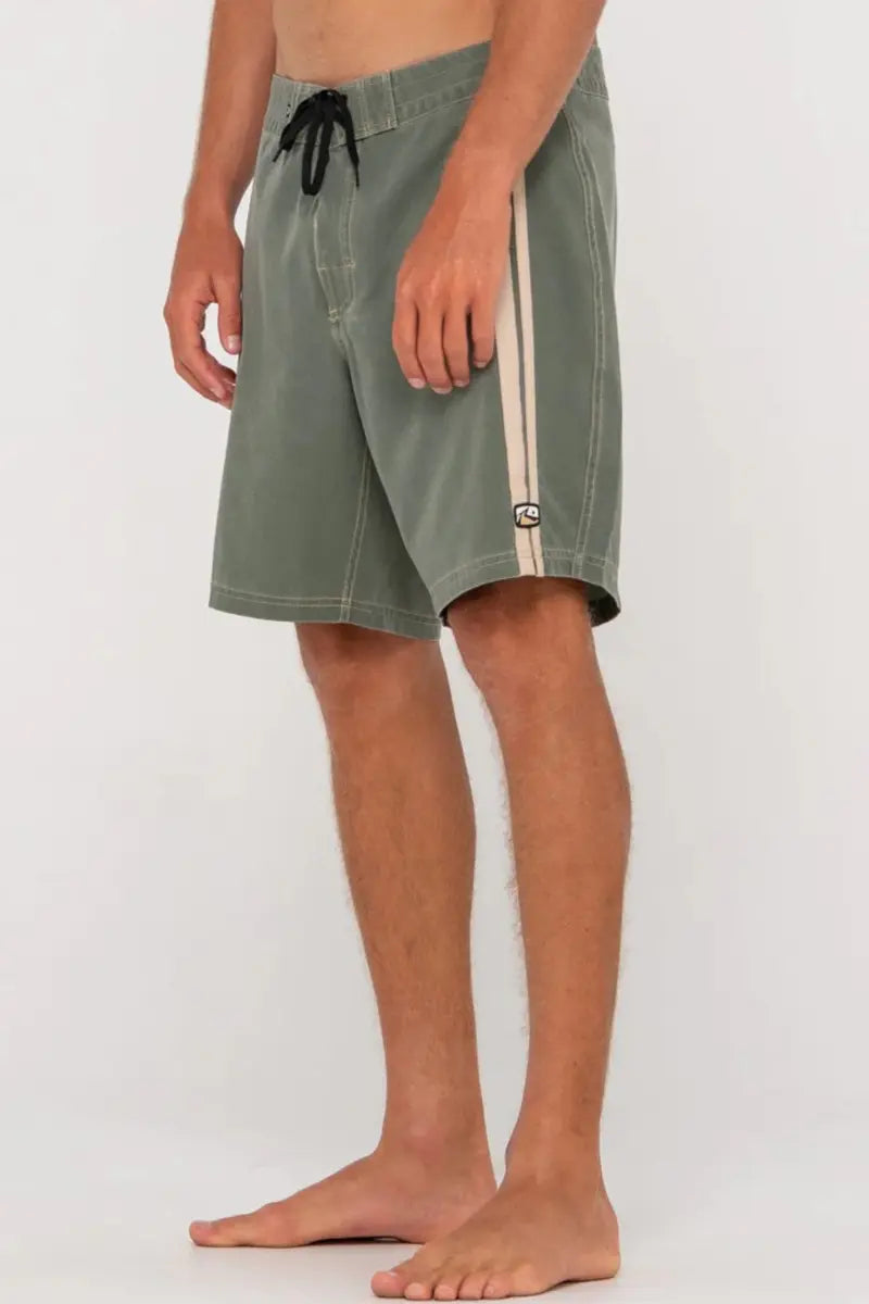 3/4 front view of the Rusty Mens Burnt Rubber Boardshorts Fitted in Shadow Army Green