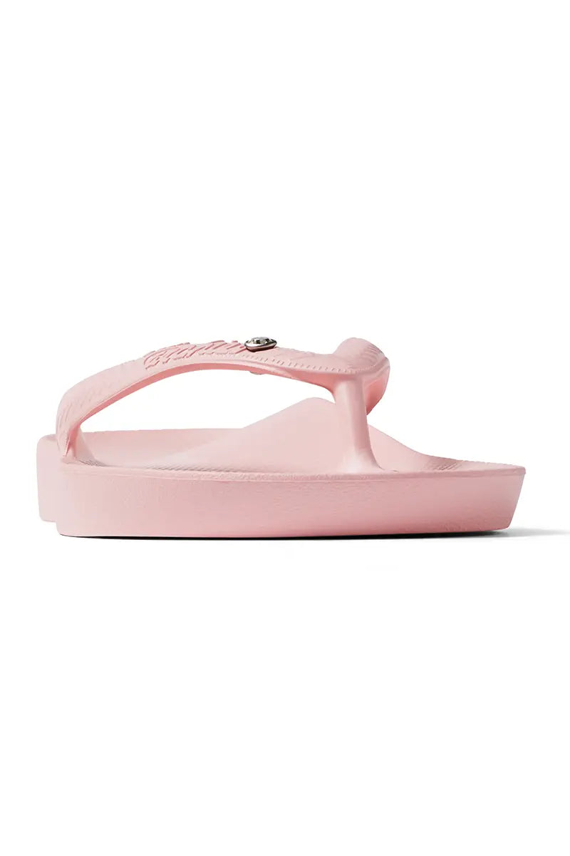 front close view of Archies Arch Support Thongs in Crystal Pink