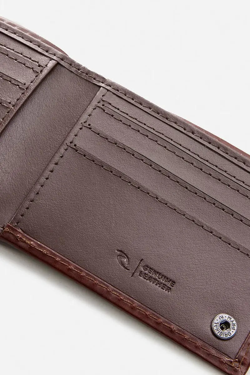 inside detail view of the Rip Curl Stark Rip Curl Snap Slim Wallet in Chestnut