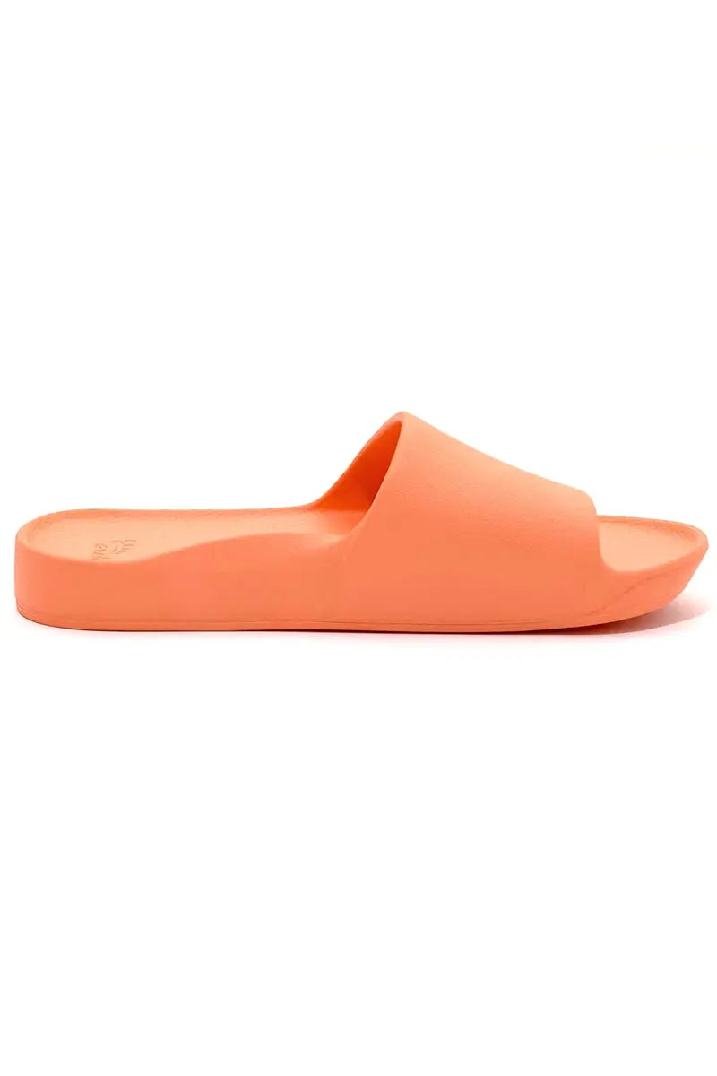inside edge side view of Archies Arch Support Slides in Peach