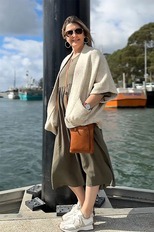 The Wild at Heart Dress side view at docks front 3/4 on pier