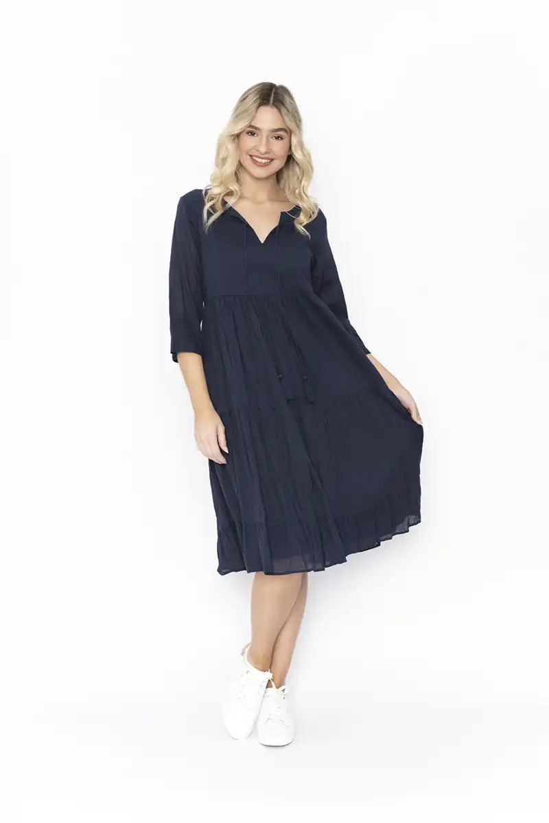 Orientique Womens Dress Amber Solid With Lining in Navy