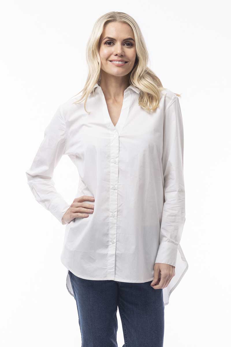 Orientique Poplin Shirt New Ruched Back in White