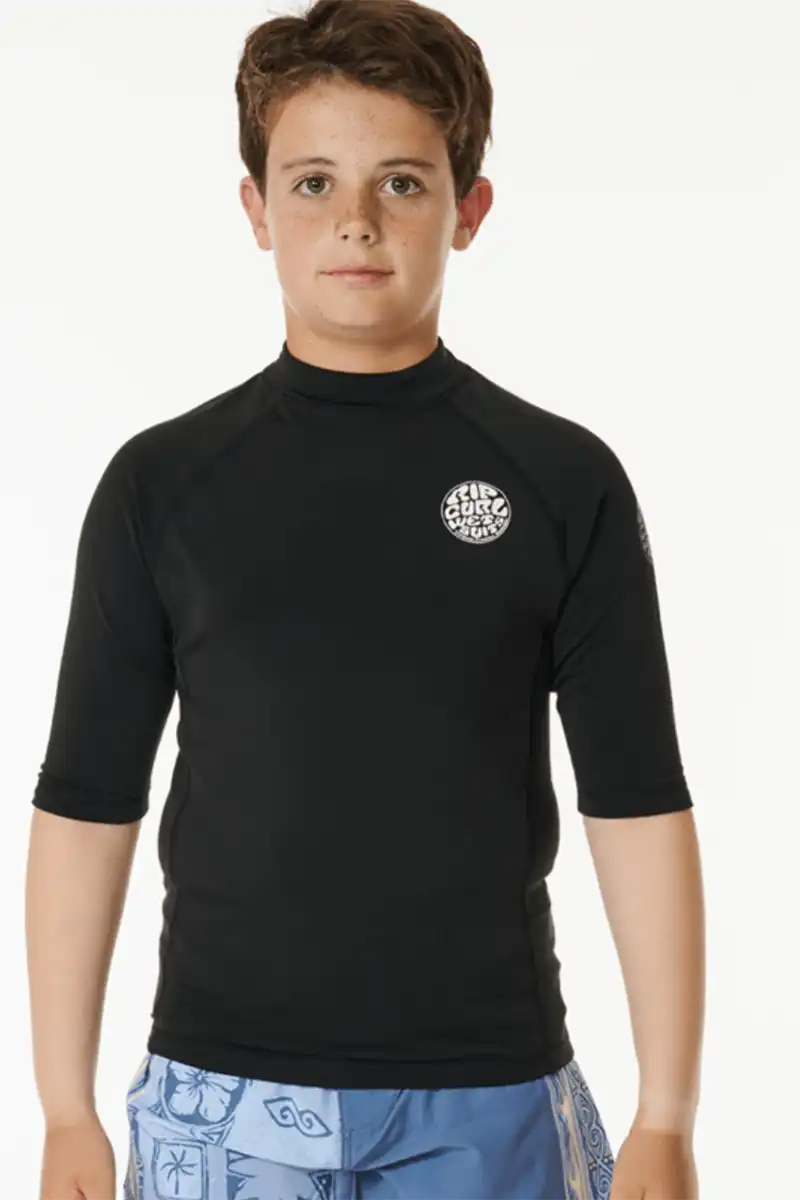 Rip Curl Boys Rash Vest Icons UV Brushed Short Sleeve