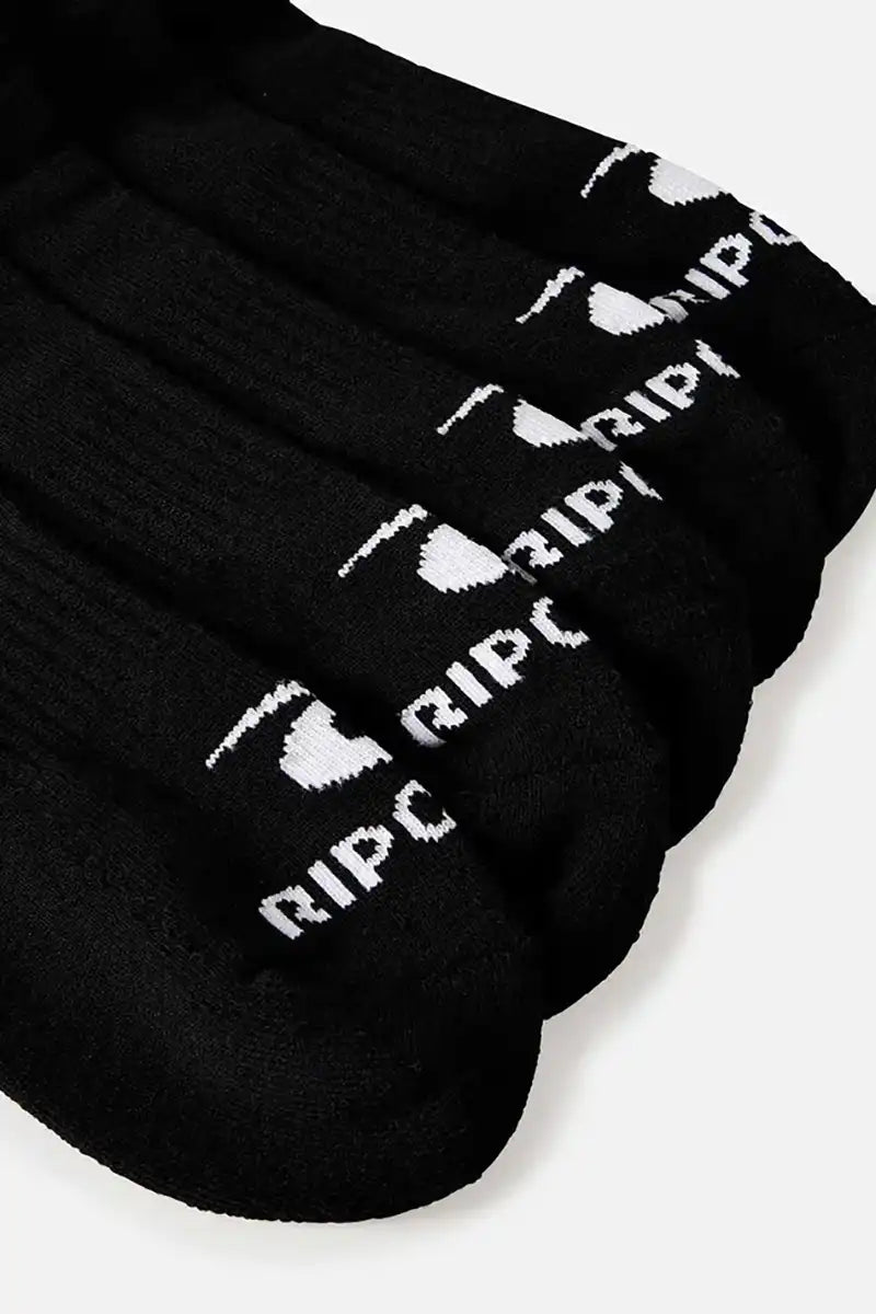 Rip Curl Mens Socks Brand Ankle 5 Pack in Black Toes