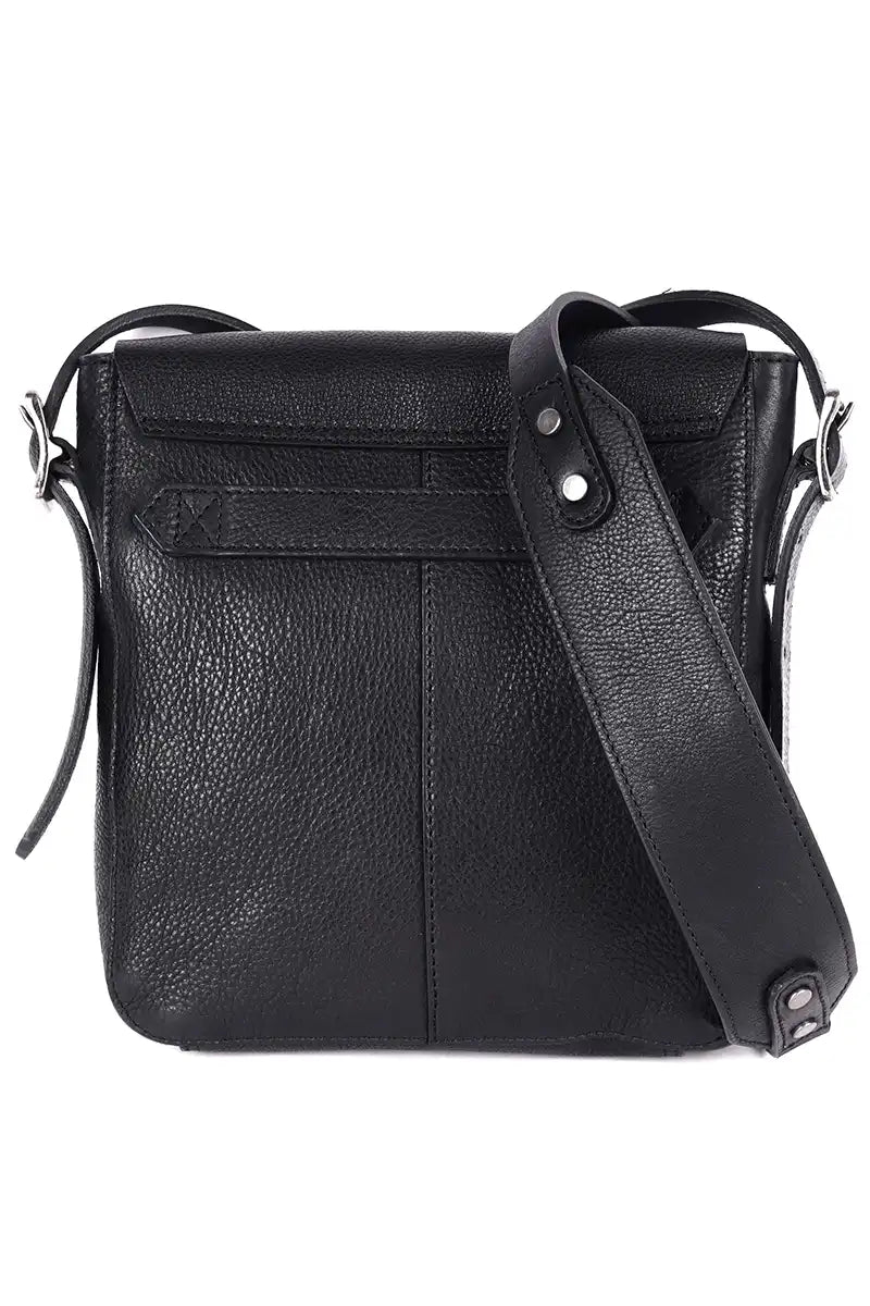 Rugged Hide Leather Wynyard Satchel Handbag in Black back view