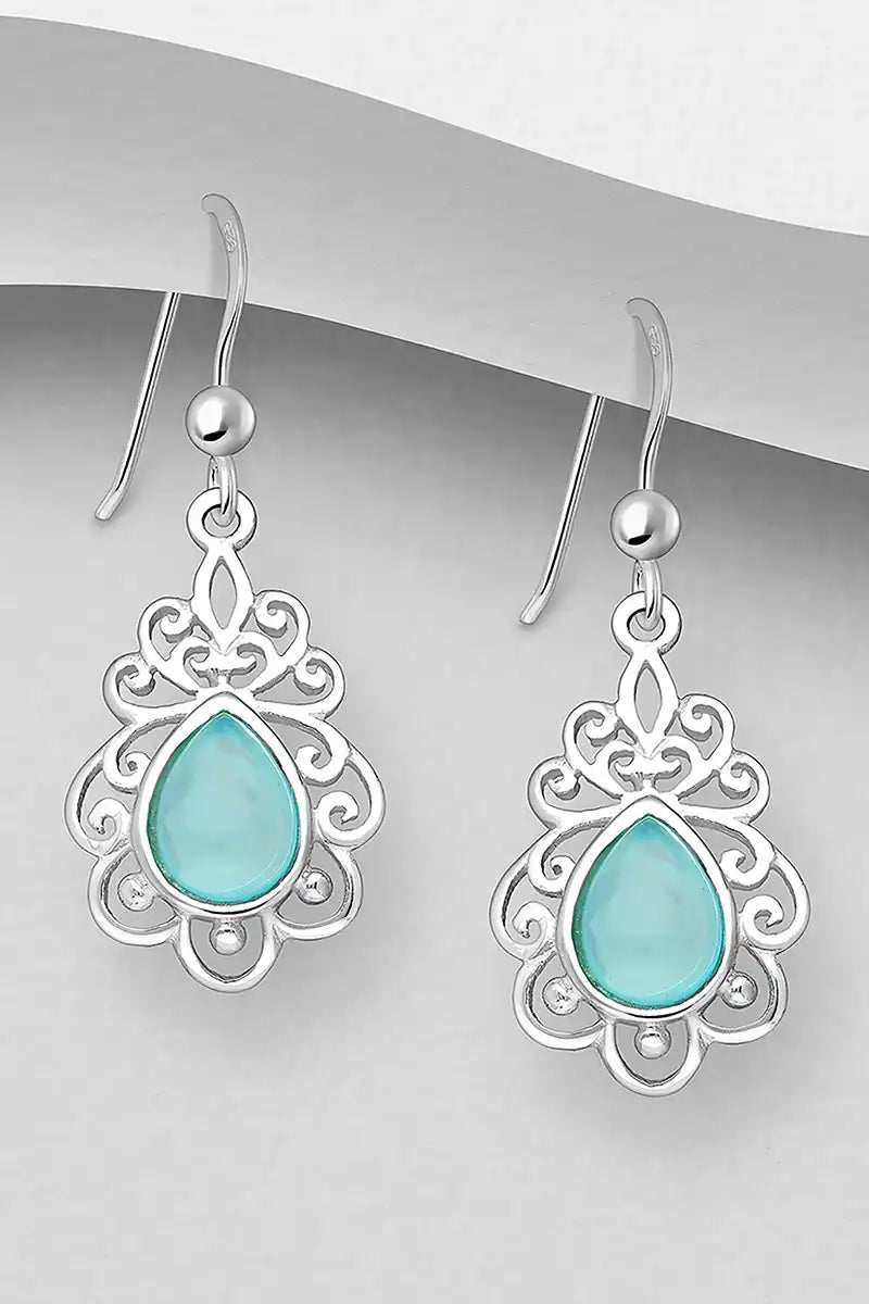 Silver and Aqua Chalcedony Swirl Sterling Silver Earrings