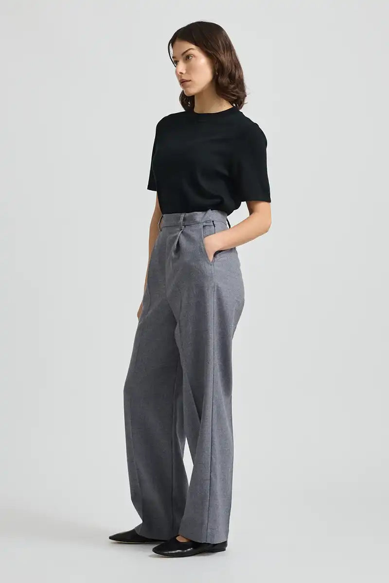 Toorallie Women's Pant Woven Wool in Mid Grey Side