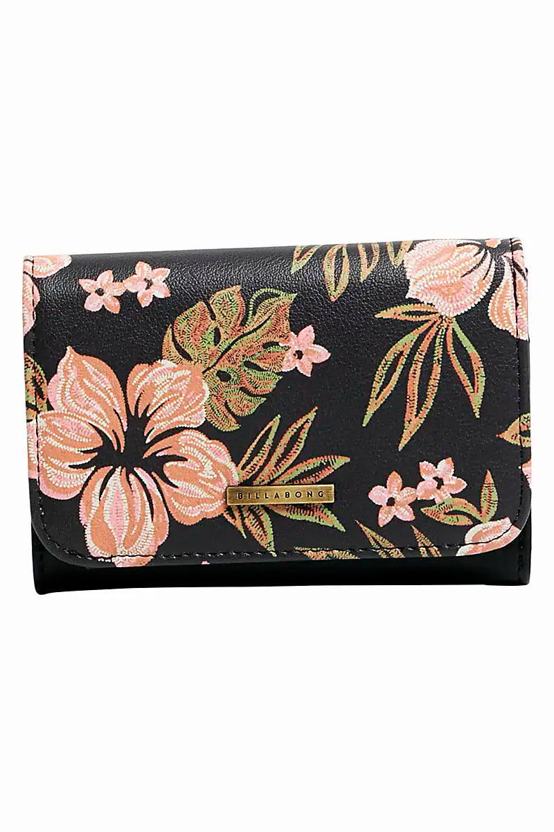 Billabong Women's Wallet Tropics Trifold in Black Pebble - front view