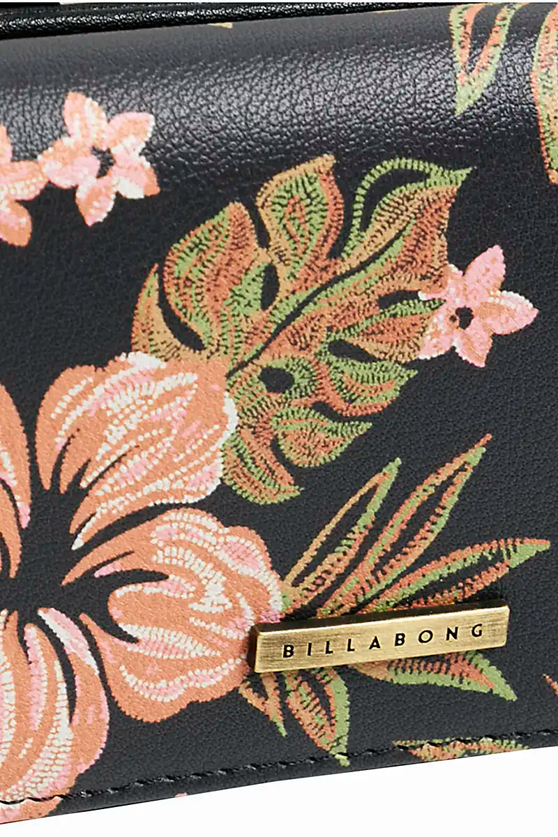 Billabong Women's Wallet Tropics Trifold in Black Pebble - close up 