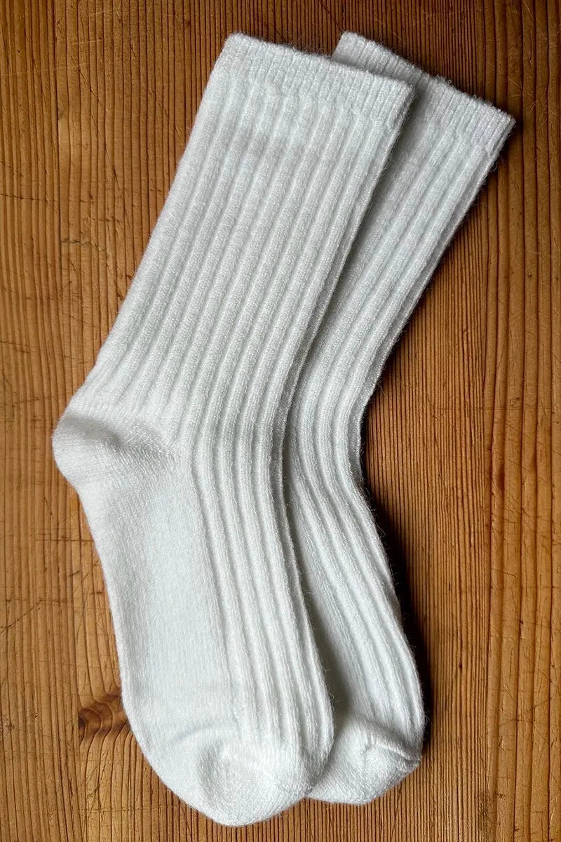 Wool Blend Crew Socks in Off White by Mabel + Meg