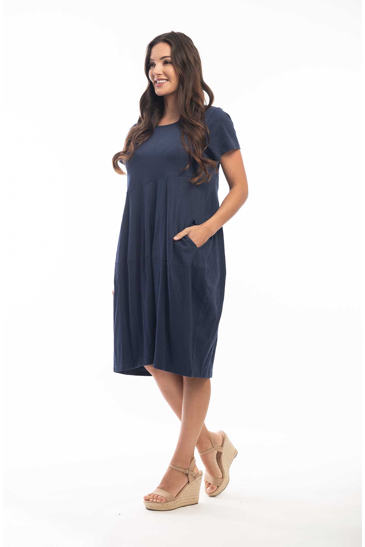 Orientique Essentials Dress Bubble in navy side view
