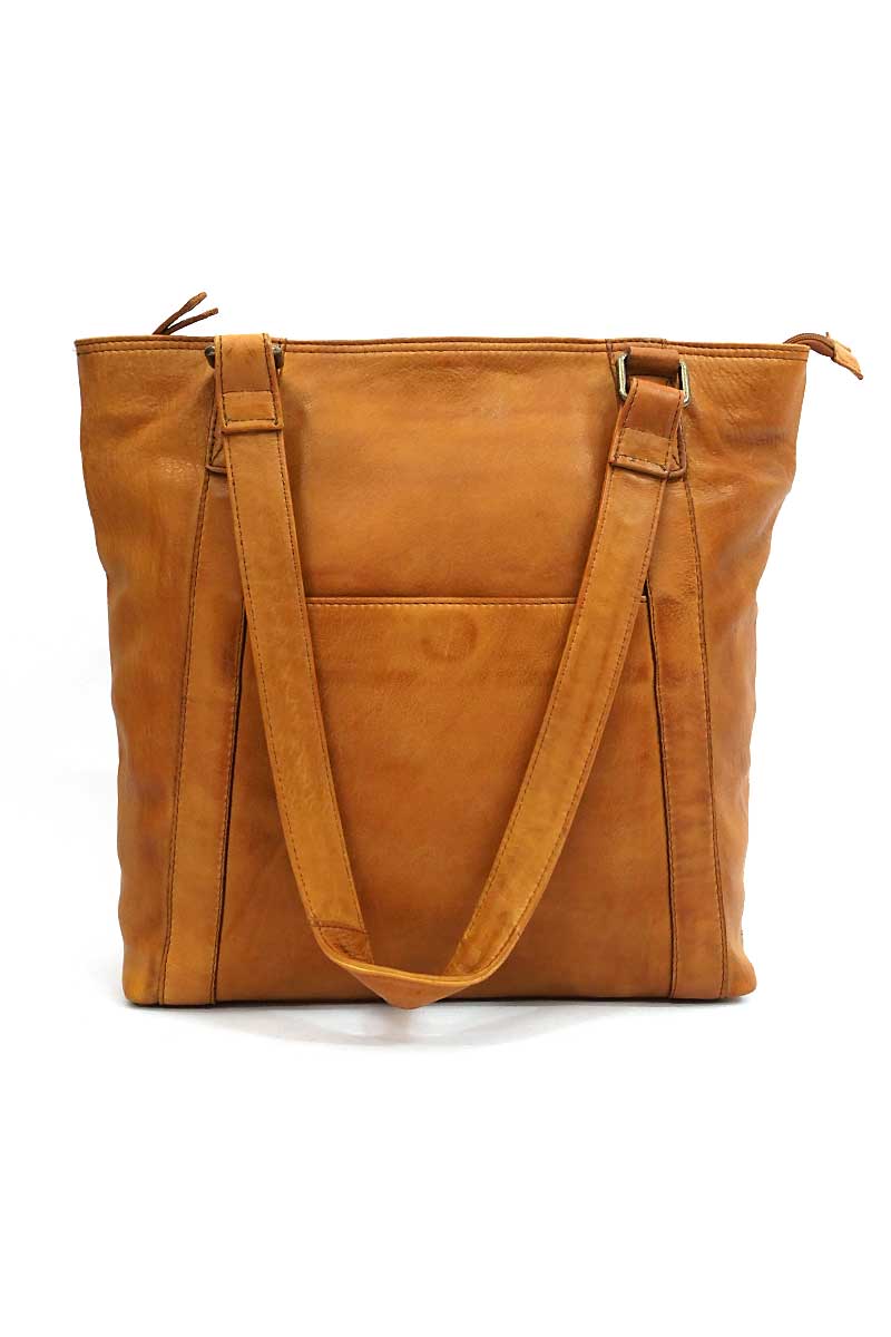 Rugged Hide Leather Tote Bag - Adelaide Tan side with magnetic pouch