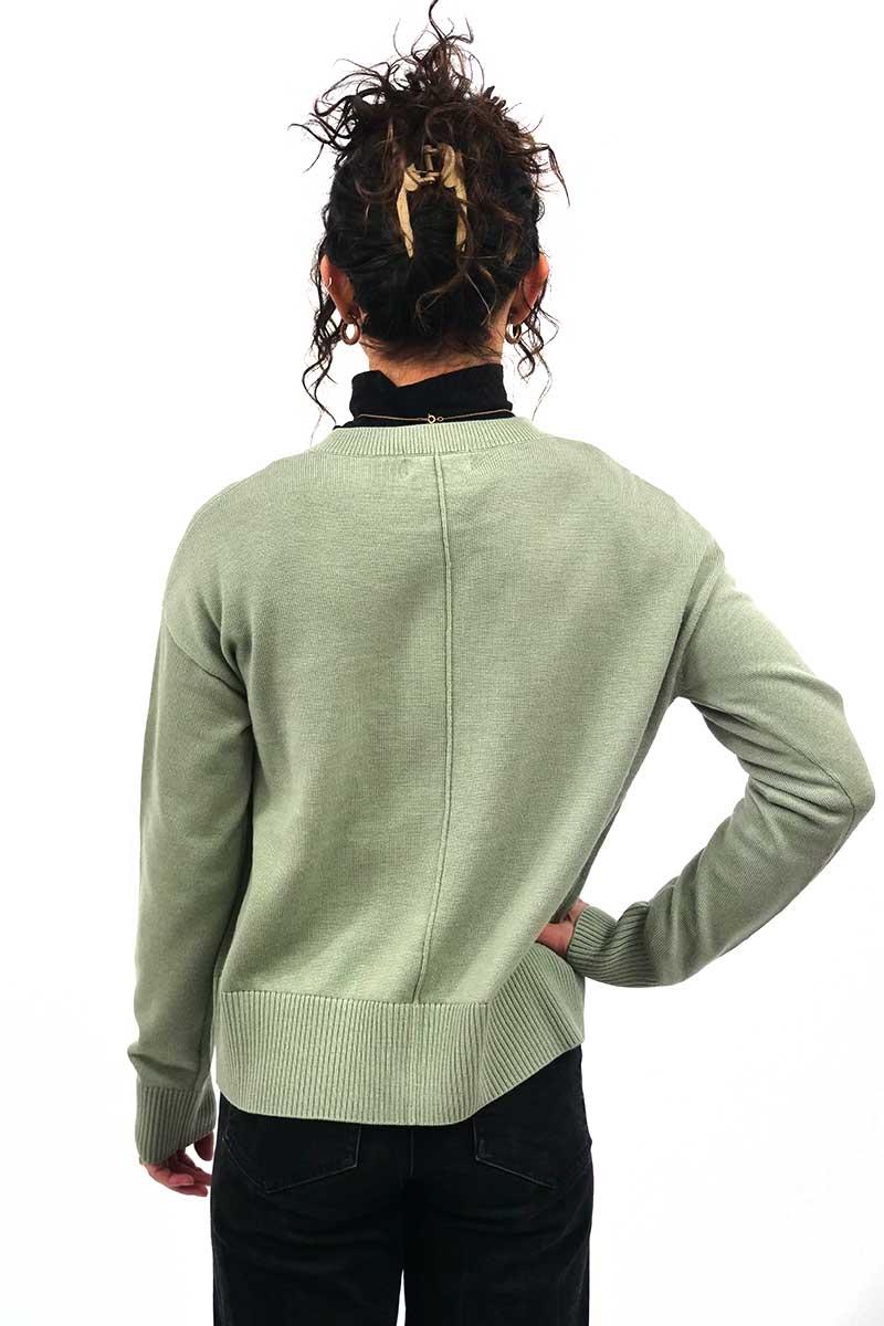 back view of the Toorallie Fine Knit Cardigan in sage