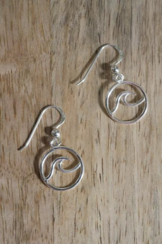 Sterling silver hook earrings with a circle and wave 