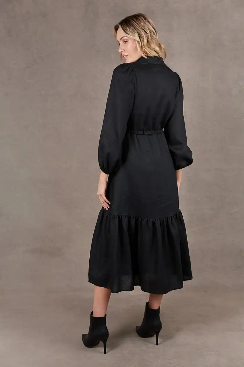 Eb & Ive Nama Linen Shirt Dress in Ebony - model back view