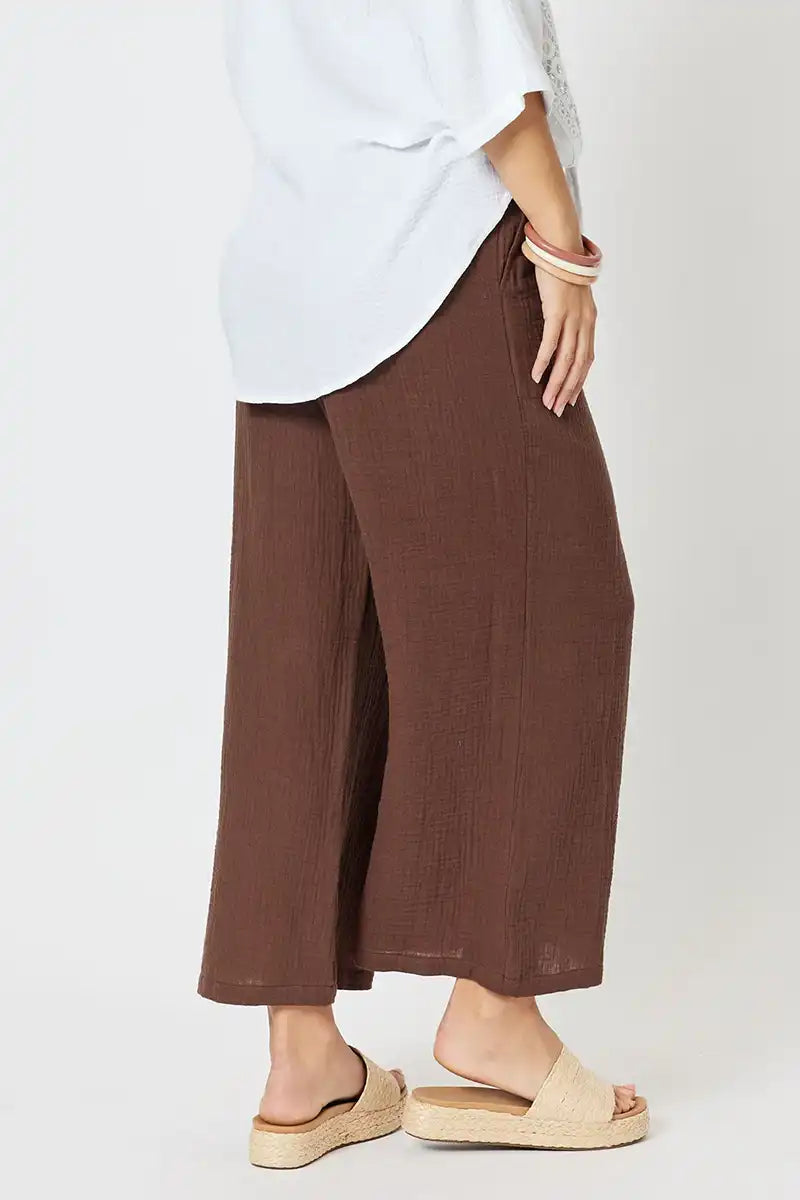 Byron Textured Cotton Wide Leg Pant - Chocolate