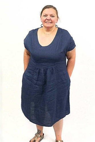 Blueberry Italia Short Linen Dress - Cut Out Back in Navy