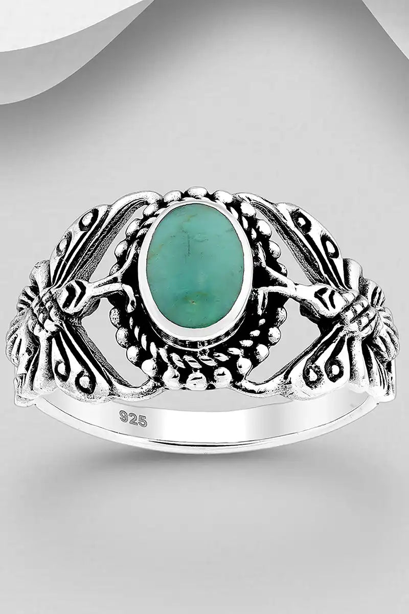 Sterling Silver Butterfly Ring with Reconstructed Turquoise