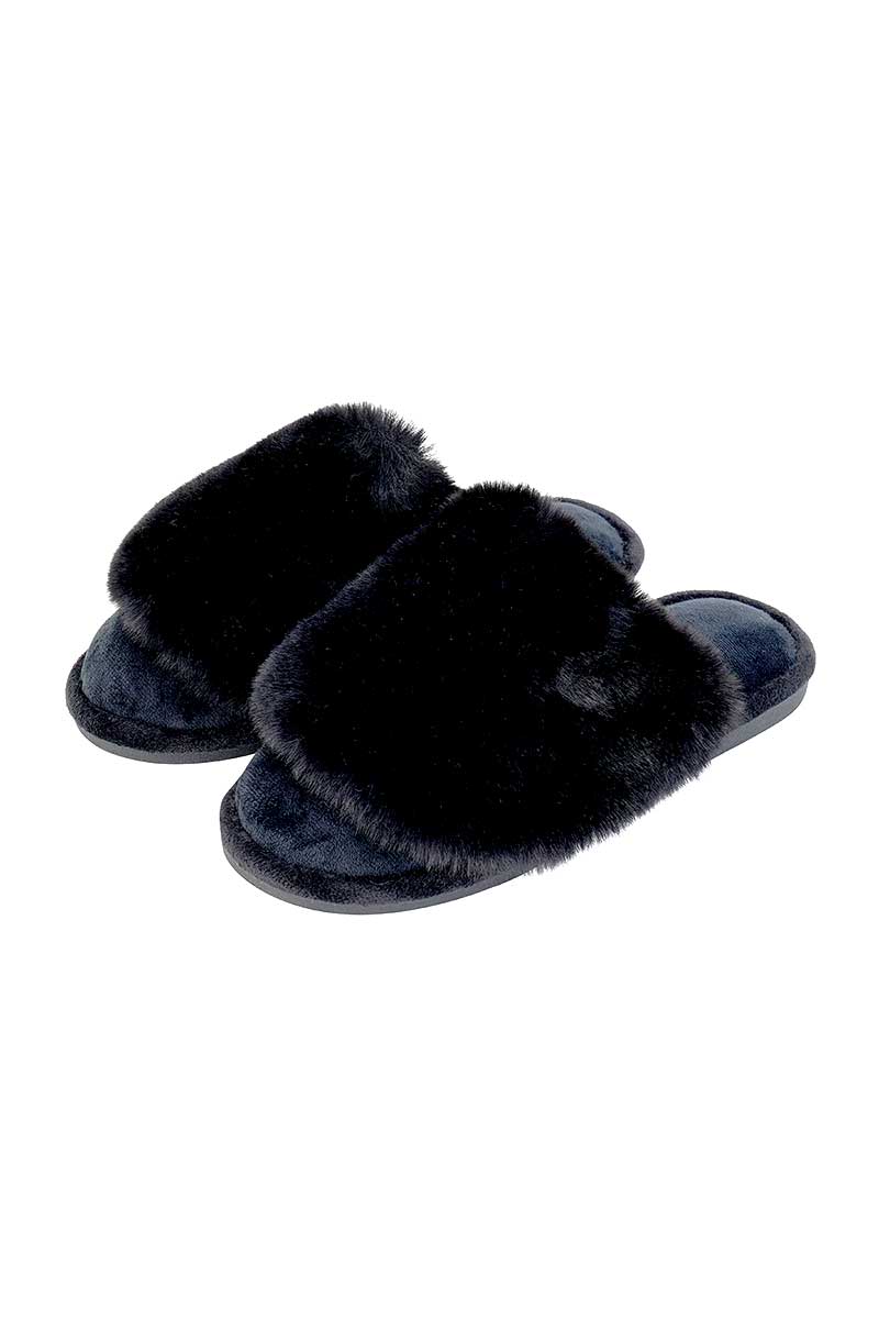 Annabel Trends Cosy lux slippers in black side view