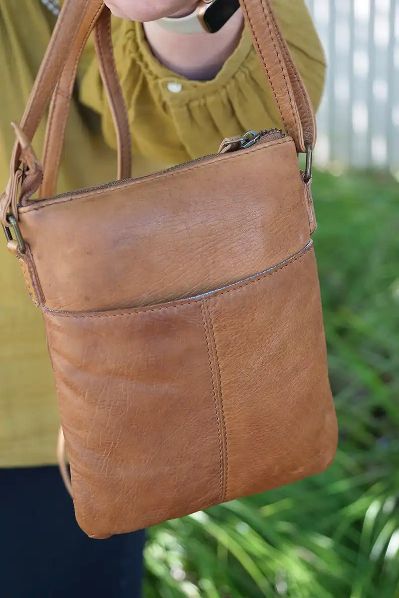 Rugged Hide Leather Bag - Freya Cross body in Brown back