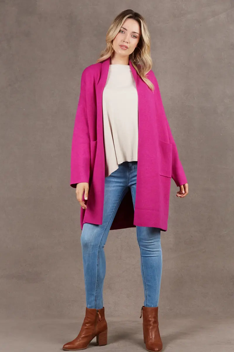 front view of Alawa Cardigan in Magenta by Eb & Ive