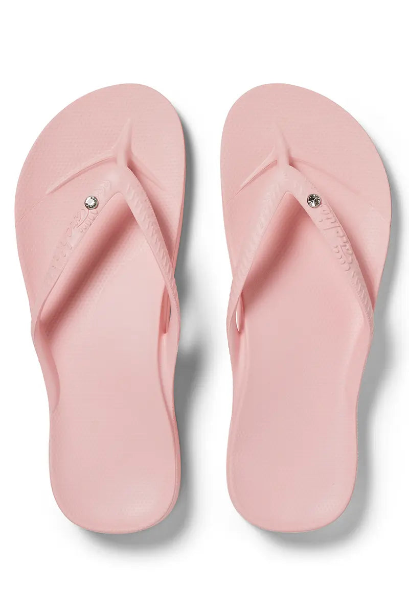 arial view of the Archies Arch Support Thongs in Crystal Pink