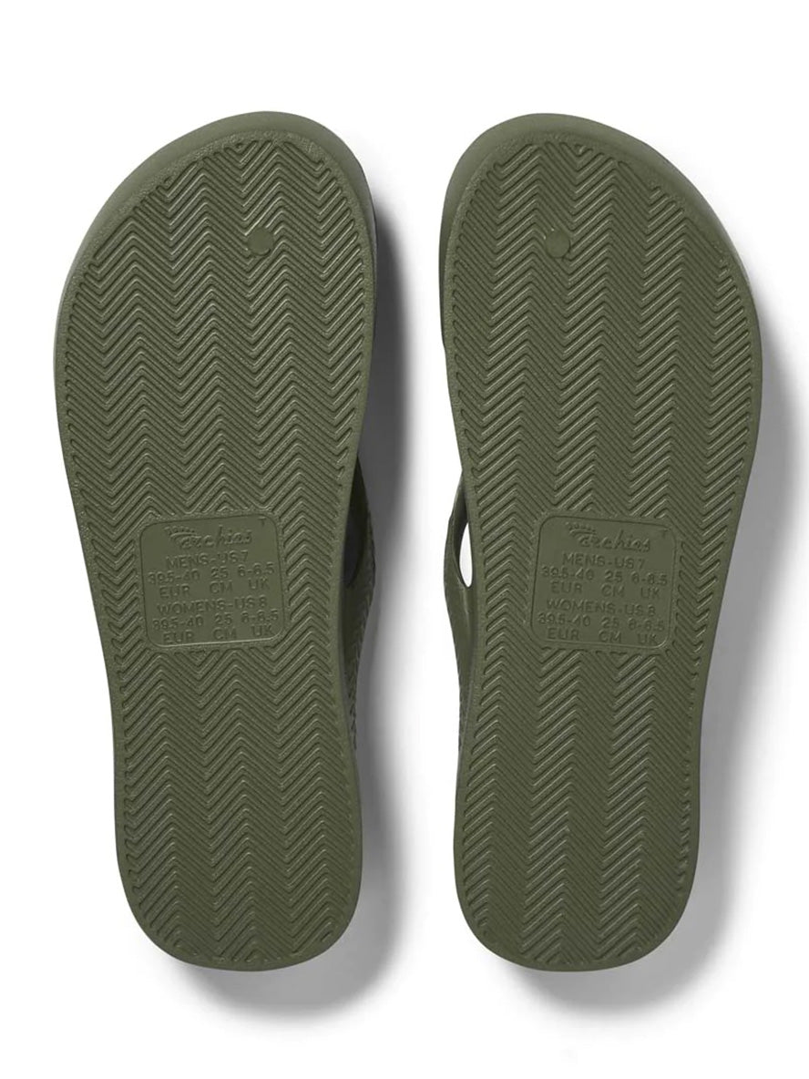 bottom of archies arch support thongs in khaki