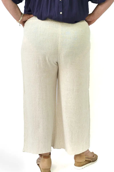 back view of the Belinda Wide Leg Linen Blend Pant in Natural