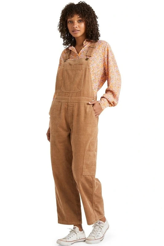 Billabong Leia Cord Overalls in Toffee front view