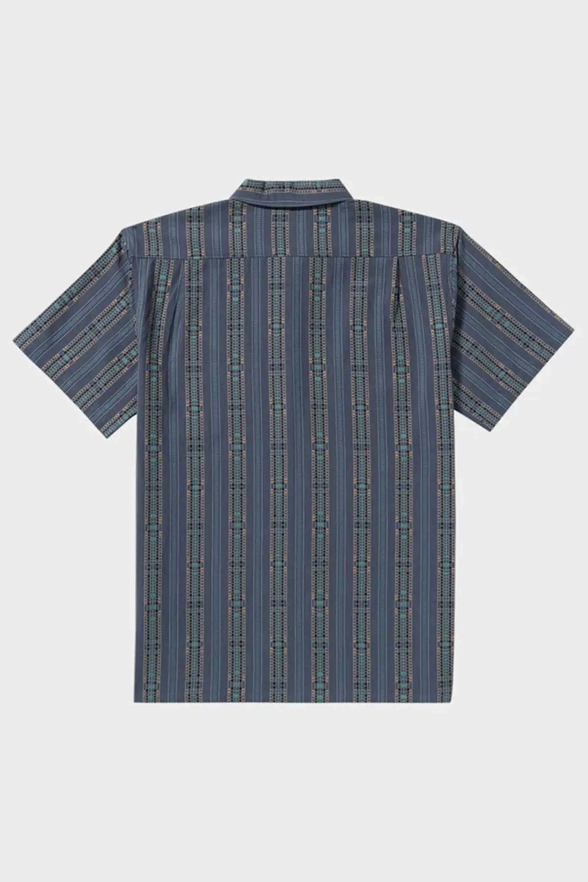 Billabong Mens Sundays Jacquard Shirt in Dark Navy on a white background back view of the flat lay garment